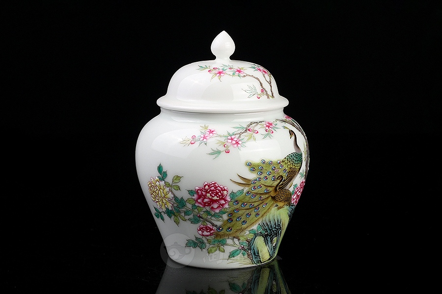 孔雀牡丹茶罐