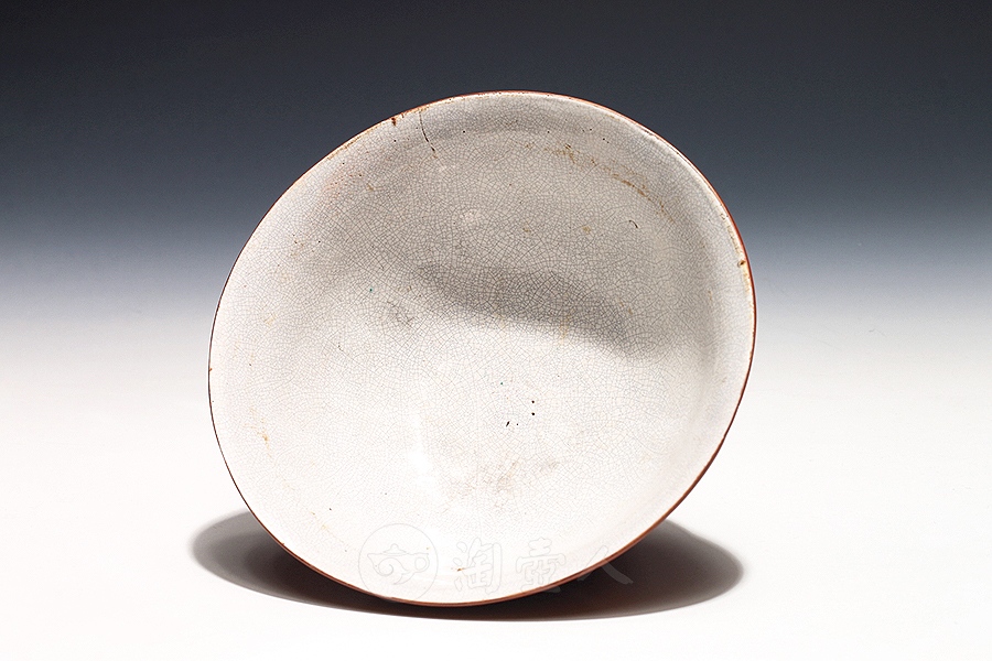 秋山刻紫砂挂釉碗(清中)