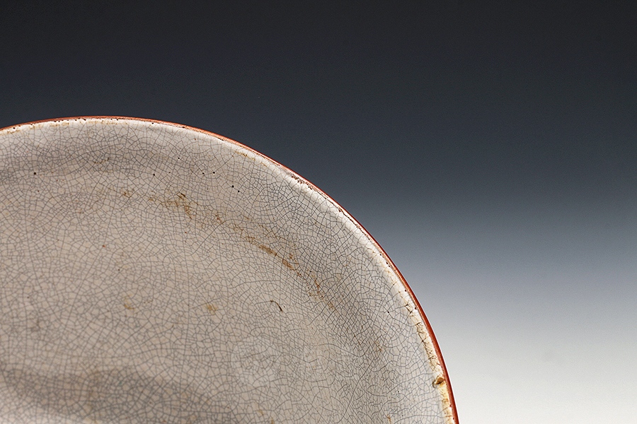 秋山刻紫砂挂釉碗(清中)