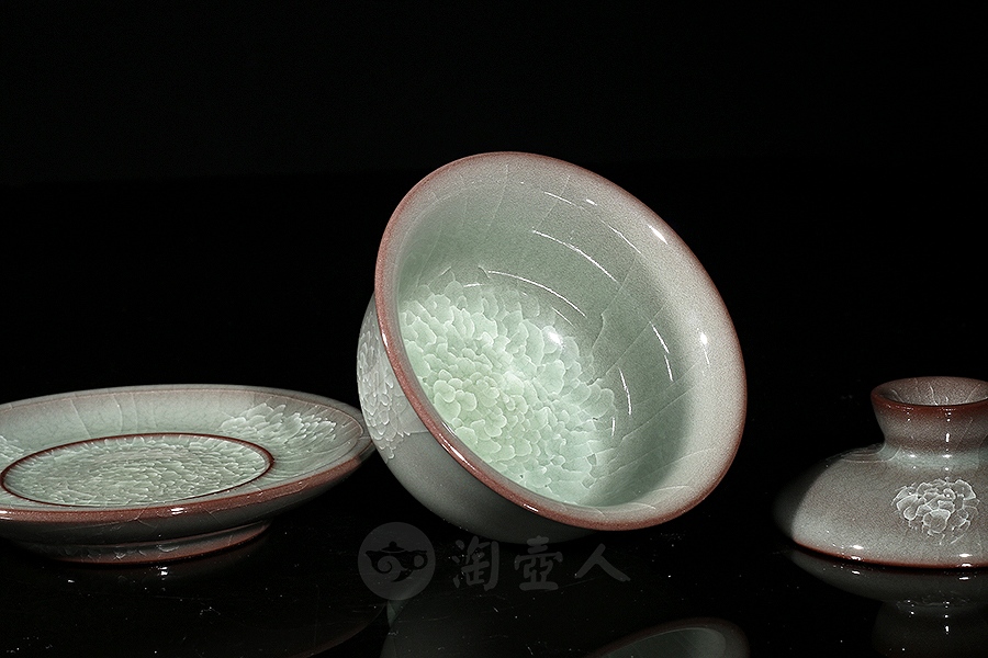 绿冰花绽放盖碗