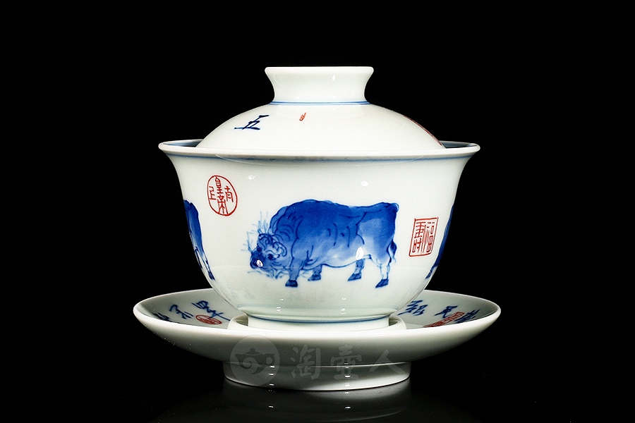 五牛图盖碗(柴窑)