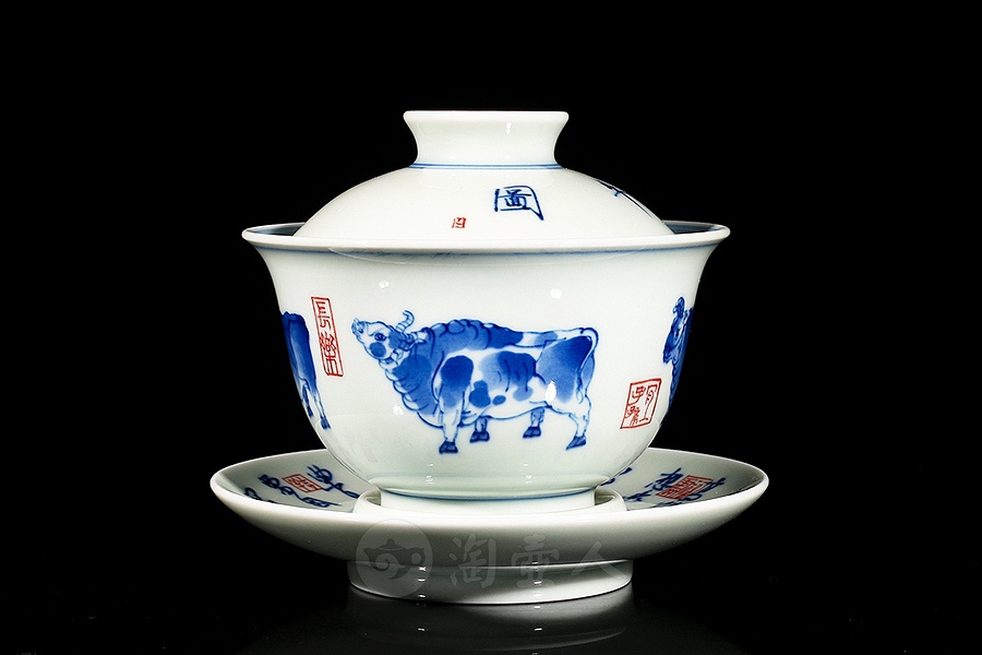 五牛图盖碗(柴窑)