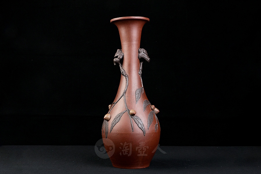 民国紫砂桃耳瓶