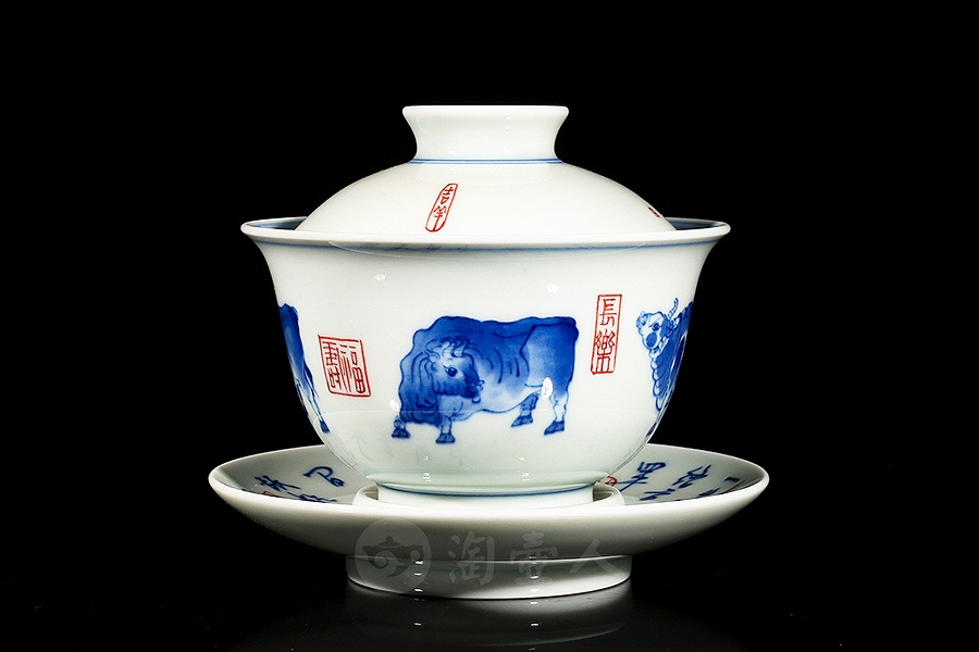 五牛图盖碗(柴窑)