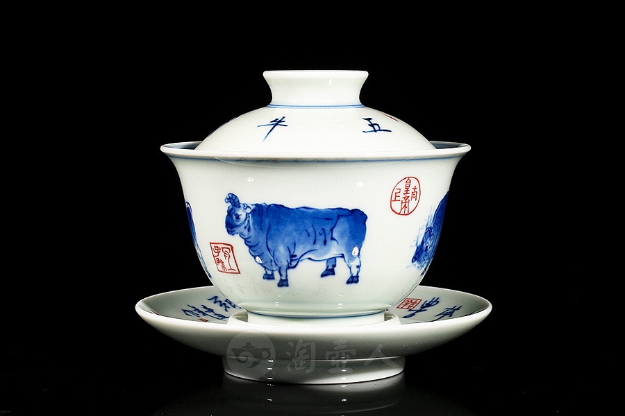 五牛图盖碗(柴窑)