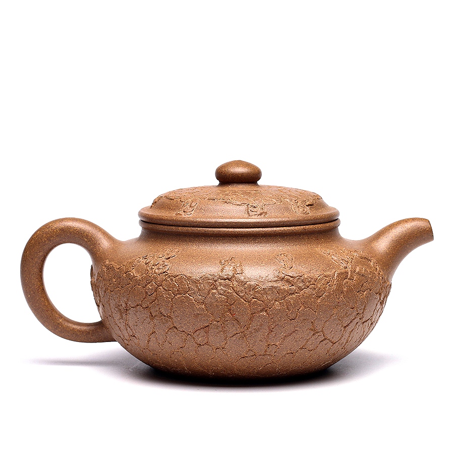 宜兴名家徐维明紫砂壶作品《全手树皮仿鼓壶》原矿全手工优惠全场包邮