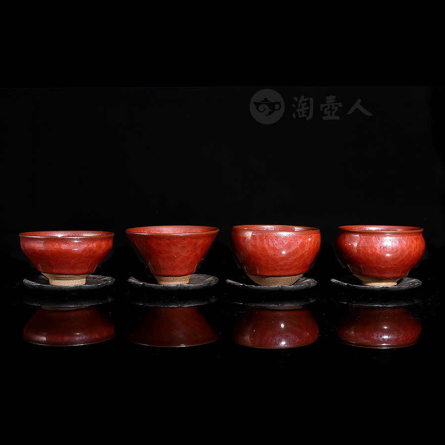 祥云柿红套盏