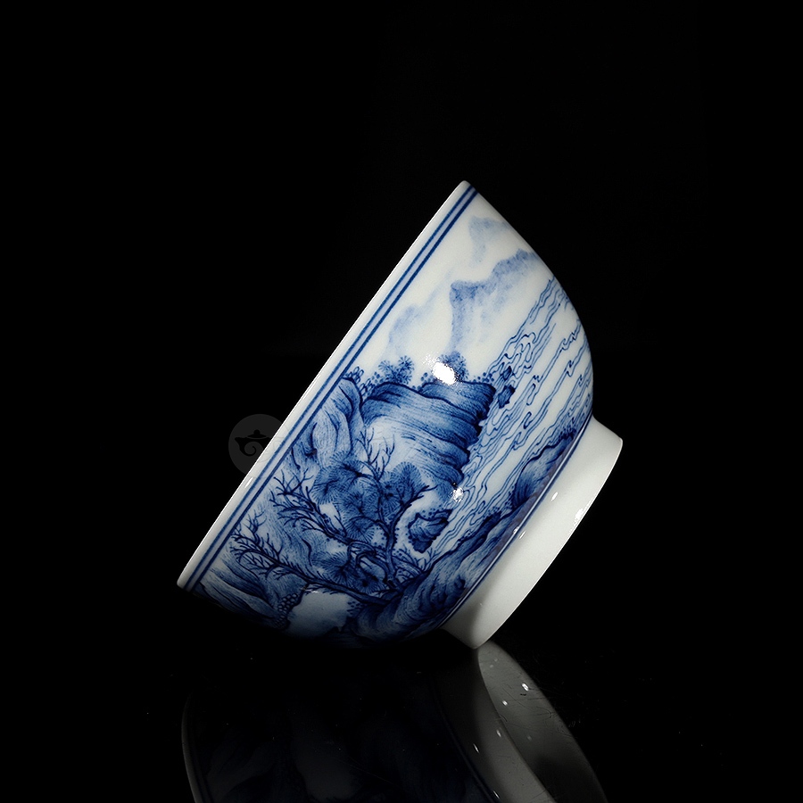 青花釉里红·山水杯
