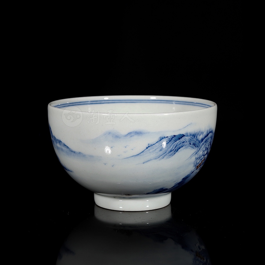 青花釉里红·山水杯