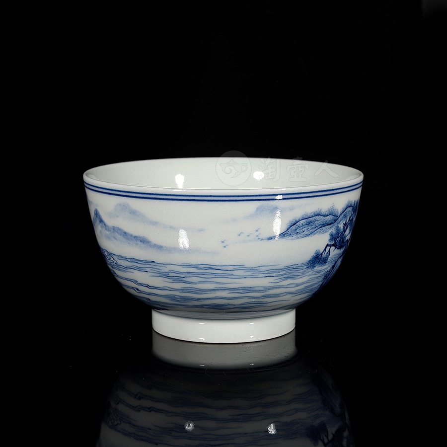 青花釉里红·山水杯