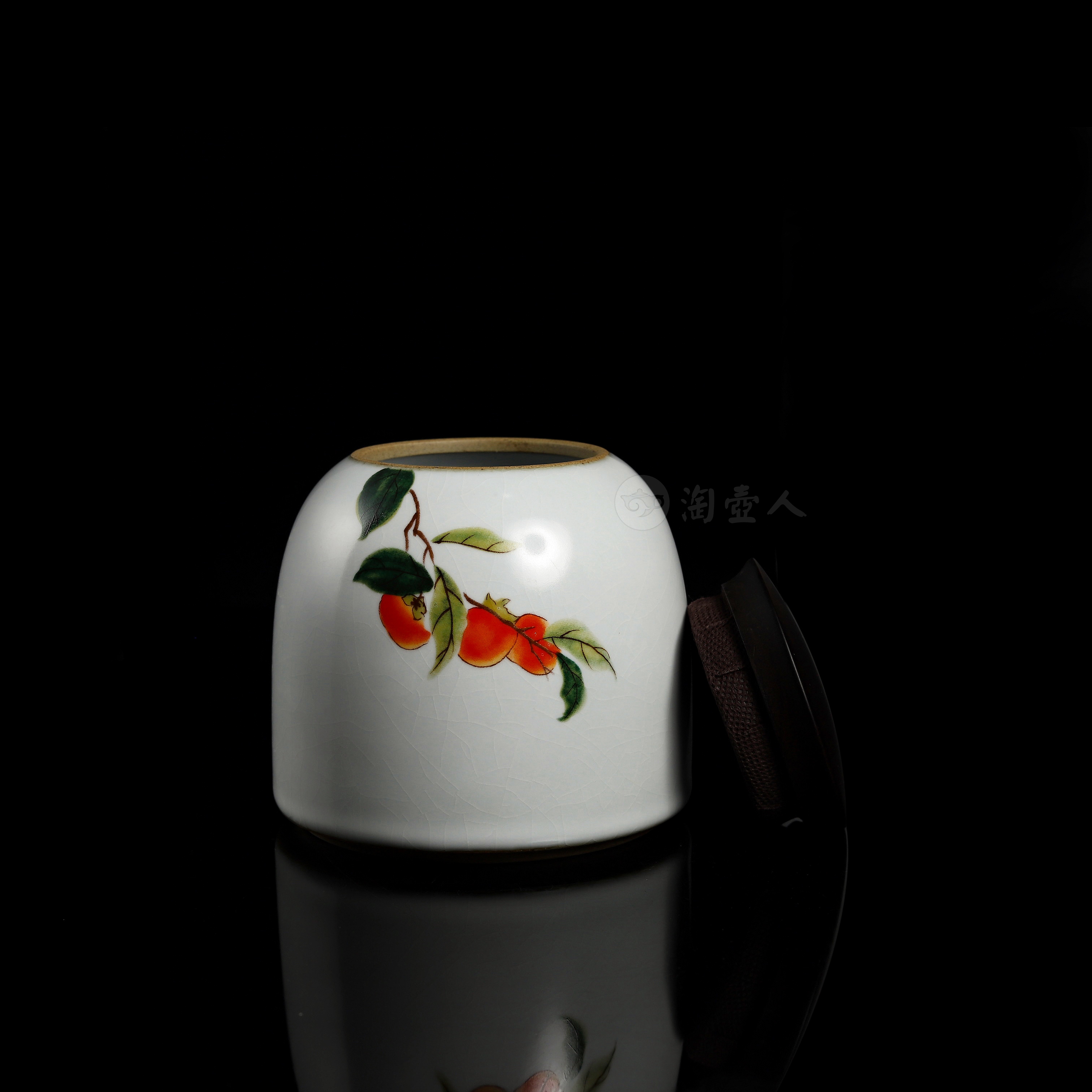 汝窑木盖-柿柿如意茶叶罐