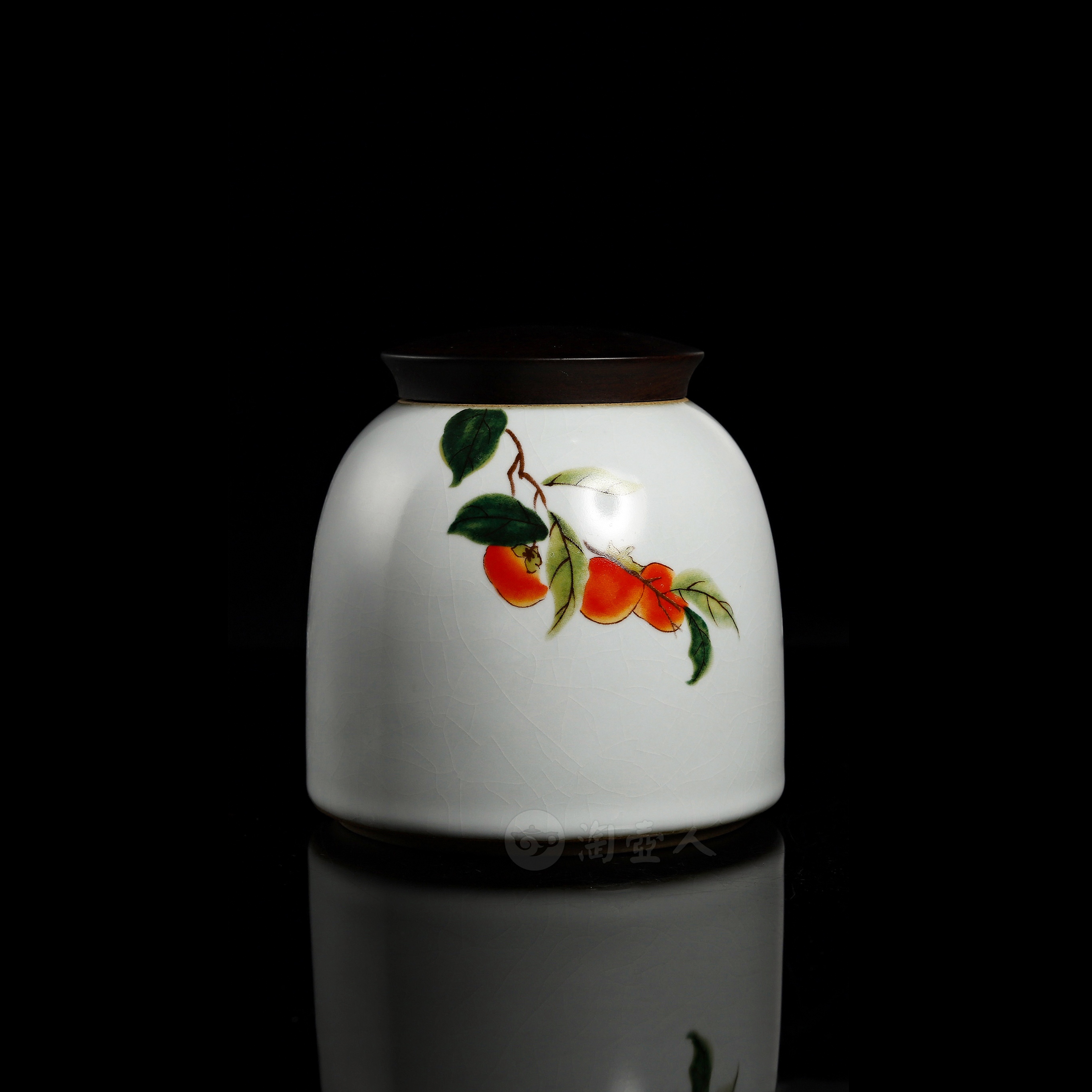 汝窑木盖-柿柿如意茶叶罐