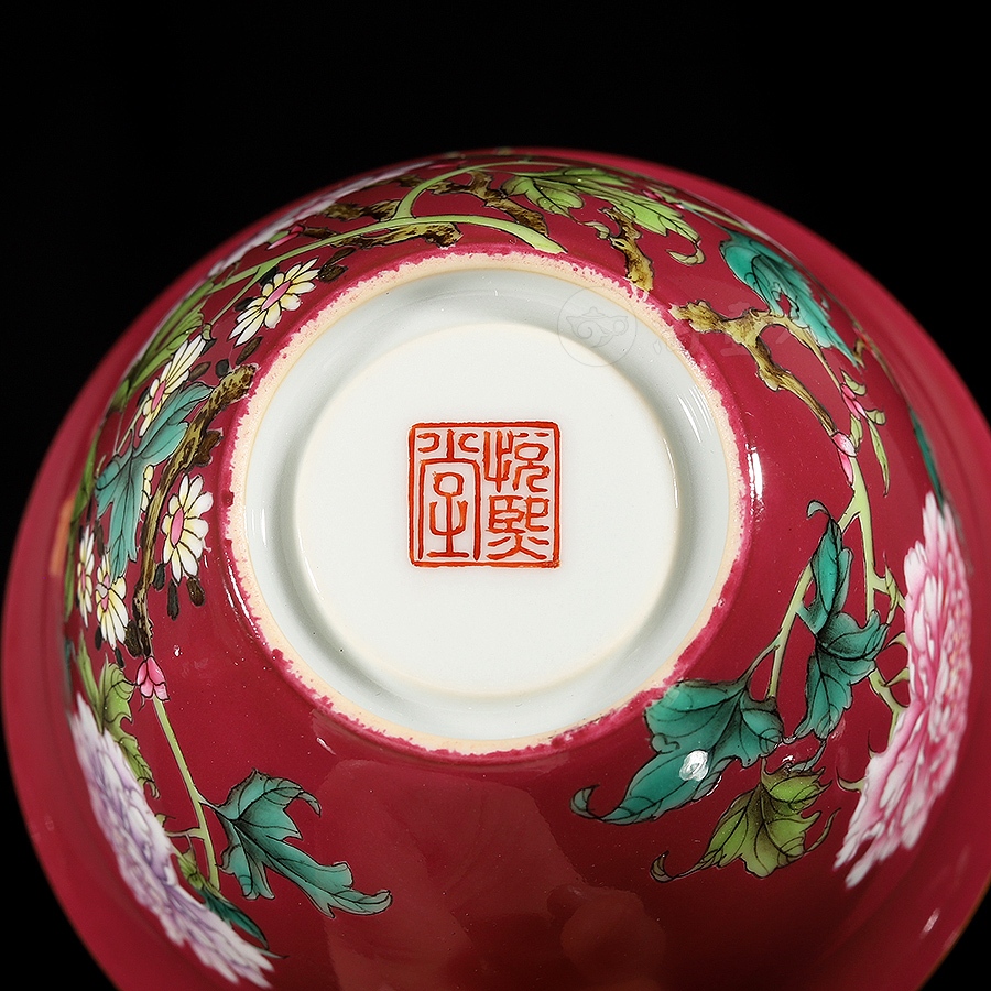 牡丹三才盖碗(胭脂红)