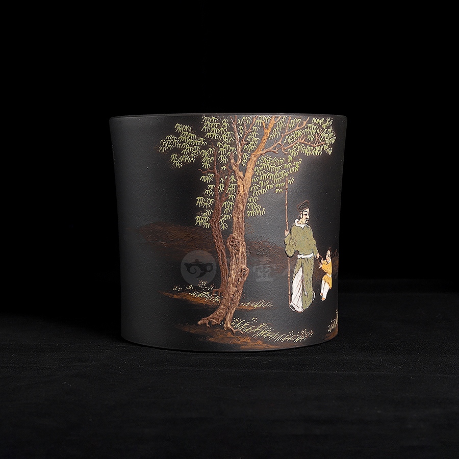 笔筒(李丹阳泥绘张云熙陶刻)