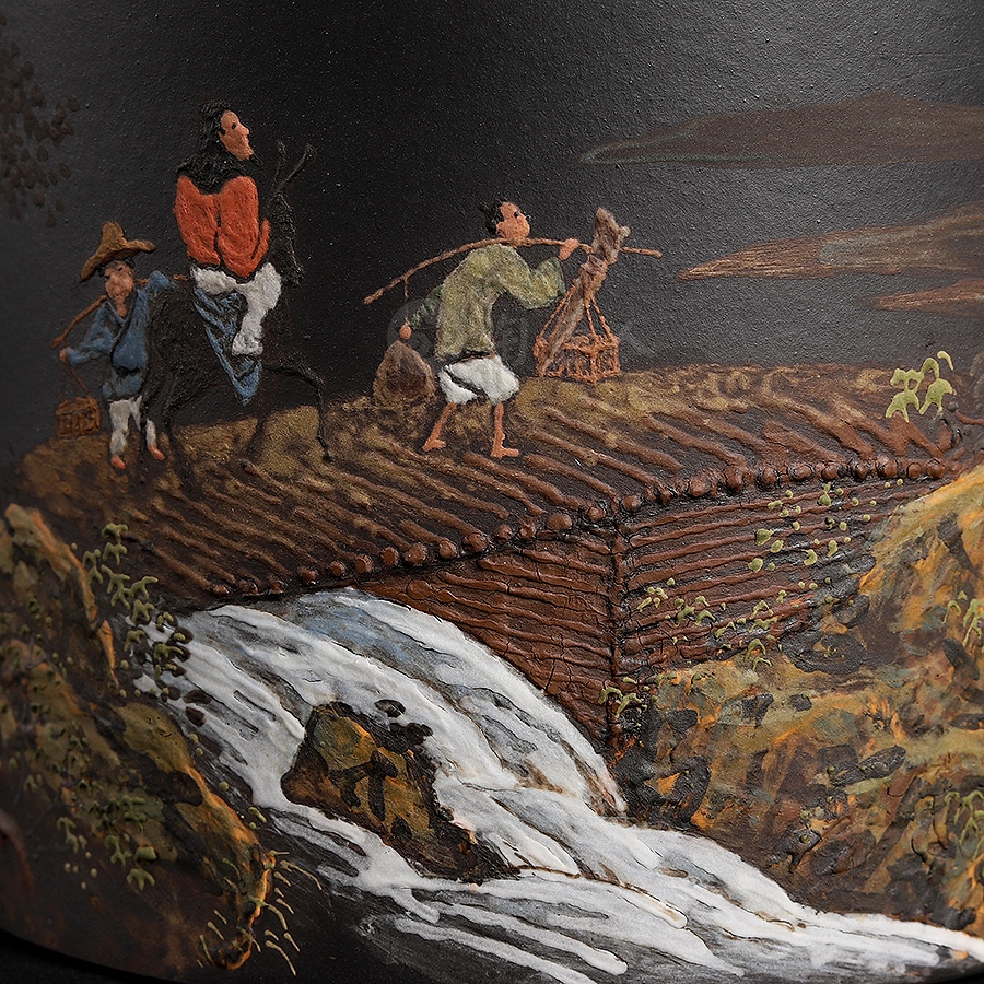 大圆笔筒(李丹阳泥绘张云熙陶刻)