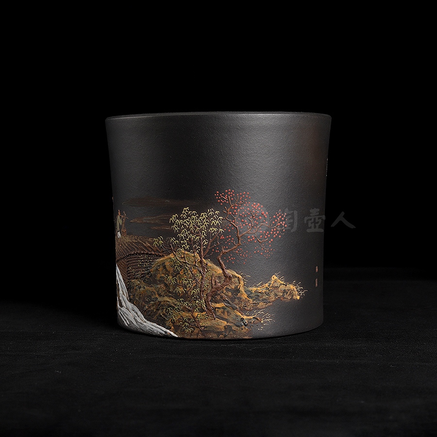 大圆笔筒(李丹阳泥绘张云熙陶刻)