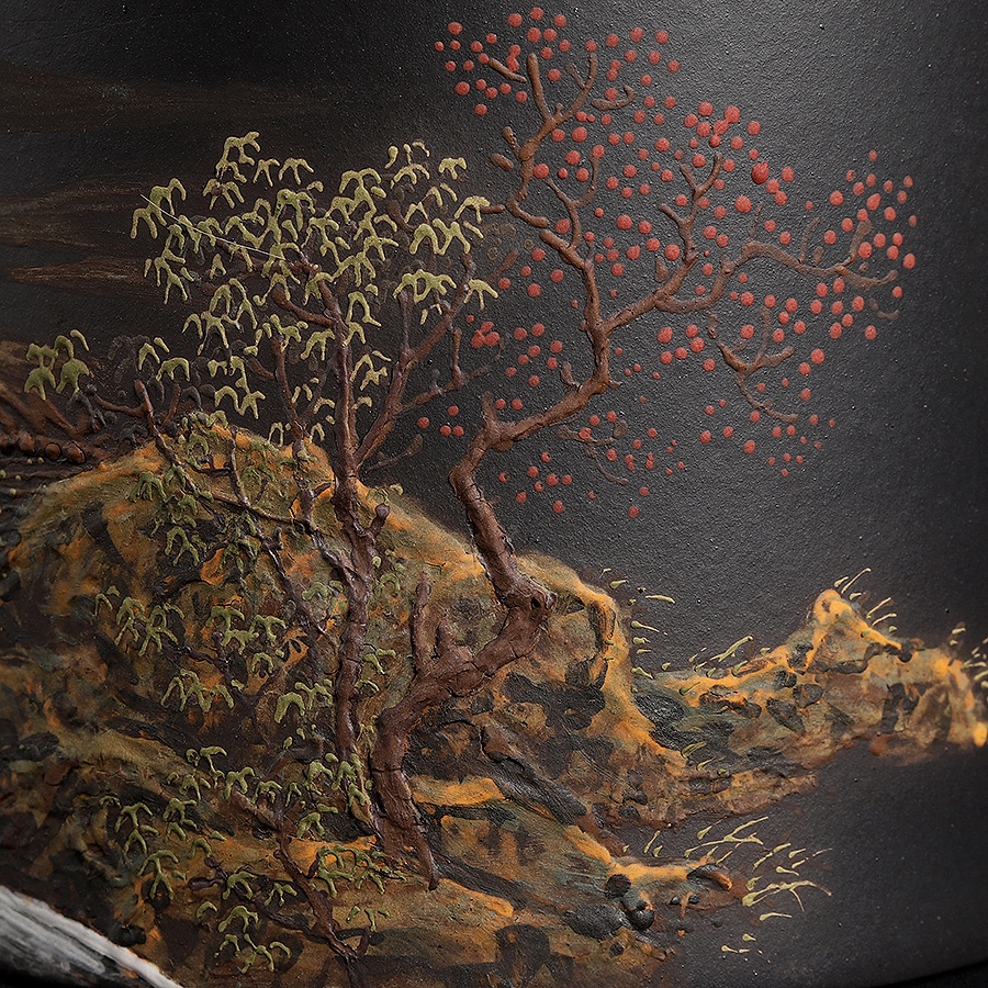 大圆笔筒(李丹阳泥绘张云熙陶刻)