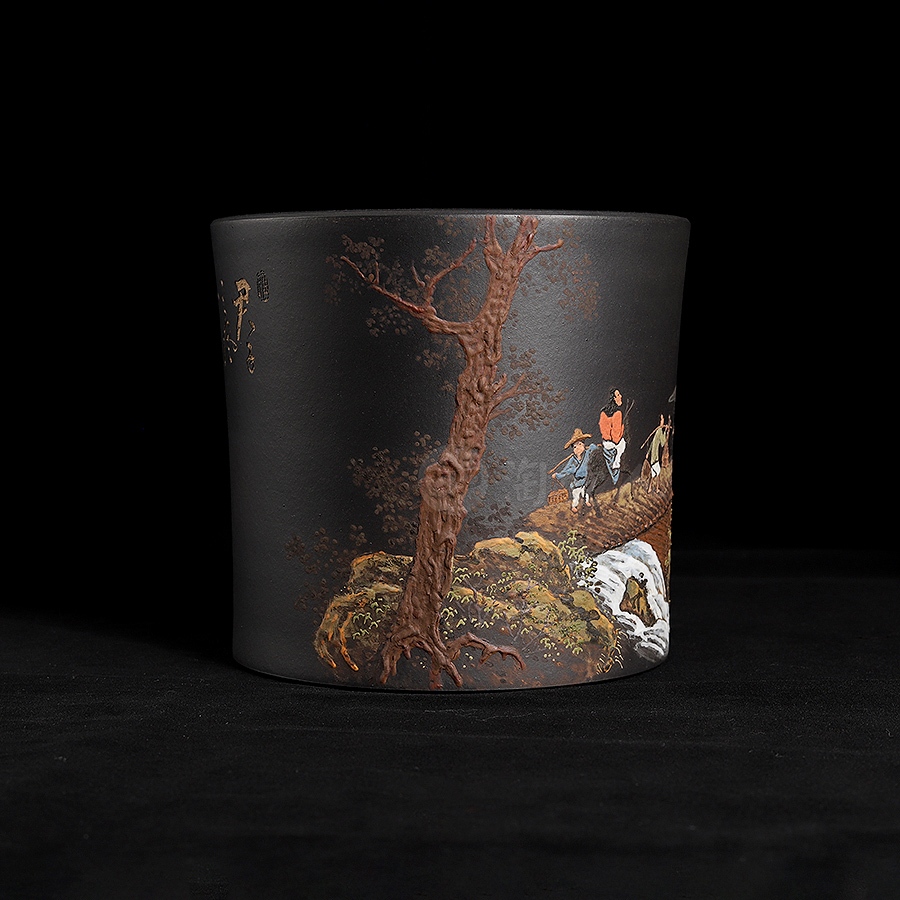 大圆笔筒(李丹阳泥绘张云熙陶刻)