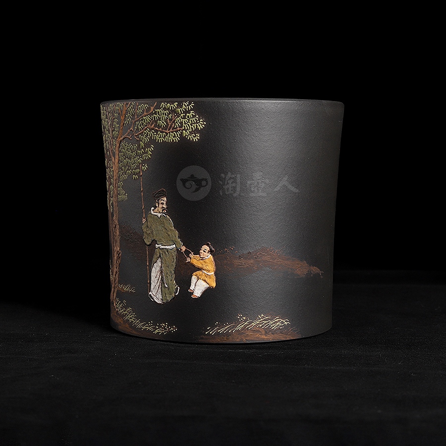 笔筒(李丹阳泥绘张云熙陶刻)