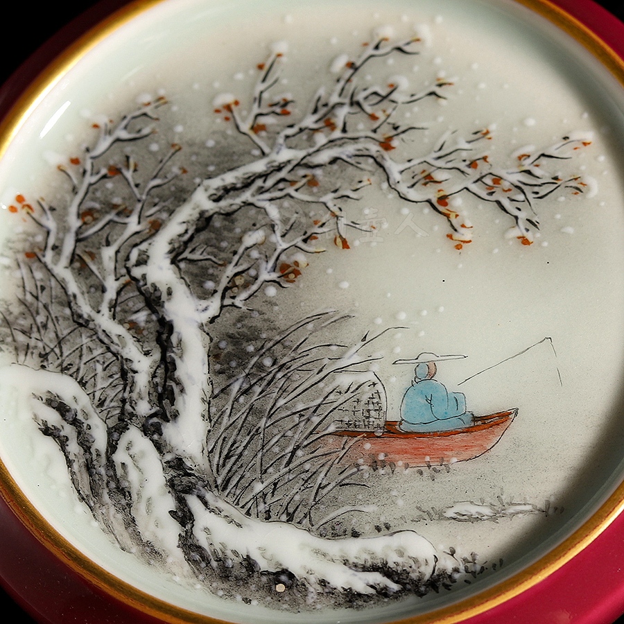 盖置(胭脂红雪景)