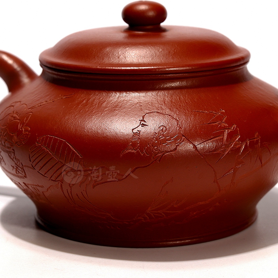 宜兴紫砂壶名家徐伟强《全手高虚扁(陈宏林装饰)》紫砂壶原矿全手工