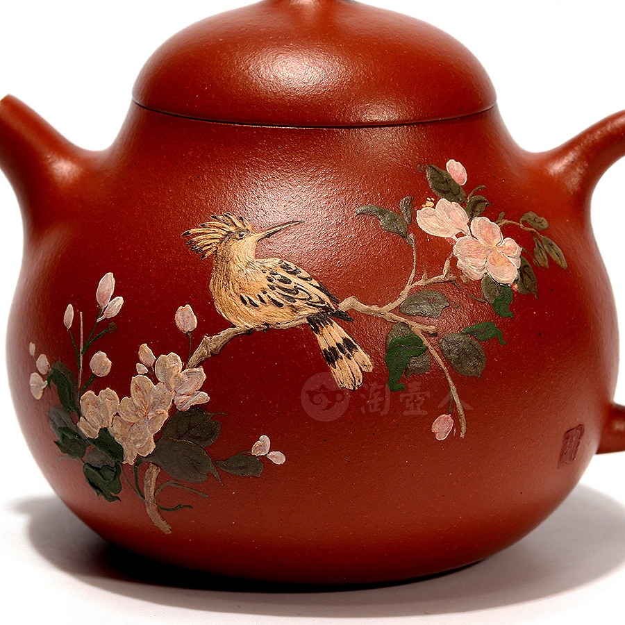 戴胜鸣春壶(沈佳艺泥绘)