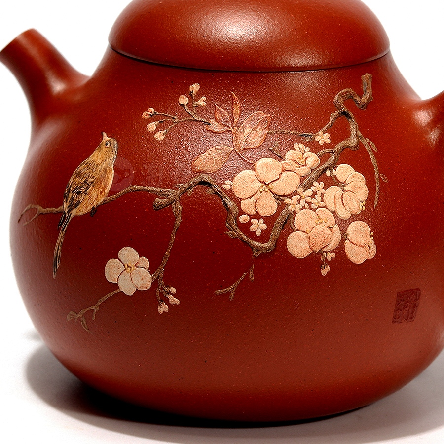 梅雀壶(沈佳艺泥绘)