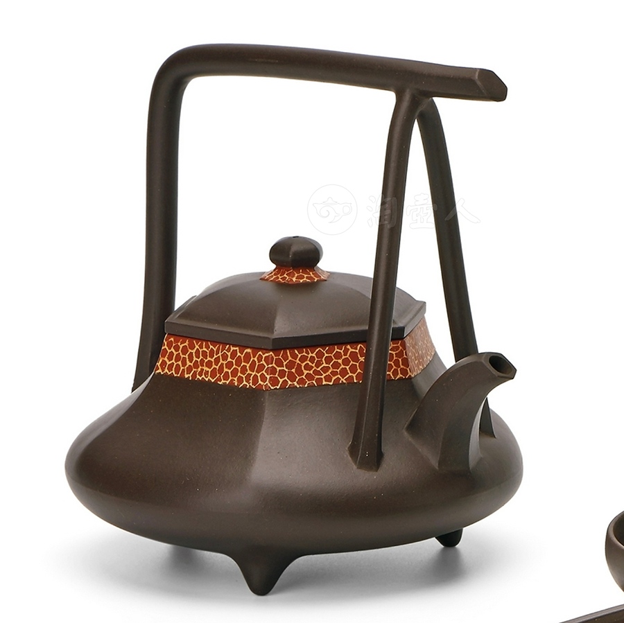 五头提梁花边茶具