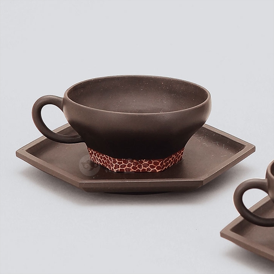 五头提梁花边茶具