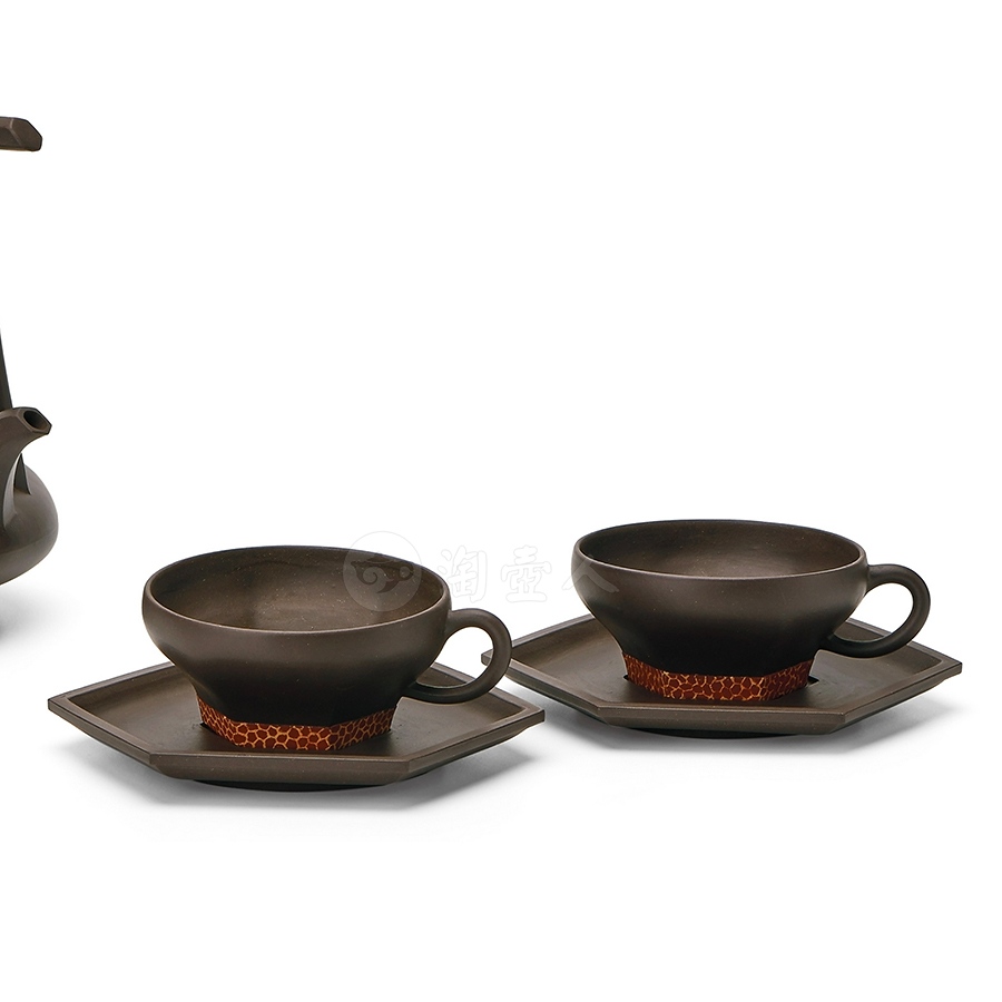 五头提梁花边茶具