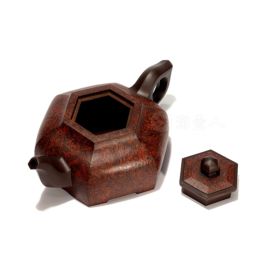 仿明漆犀皮六棱壶