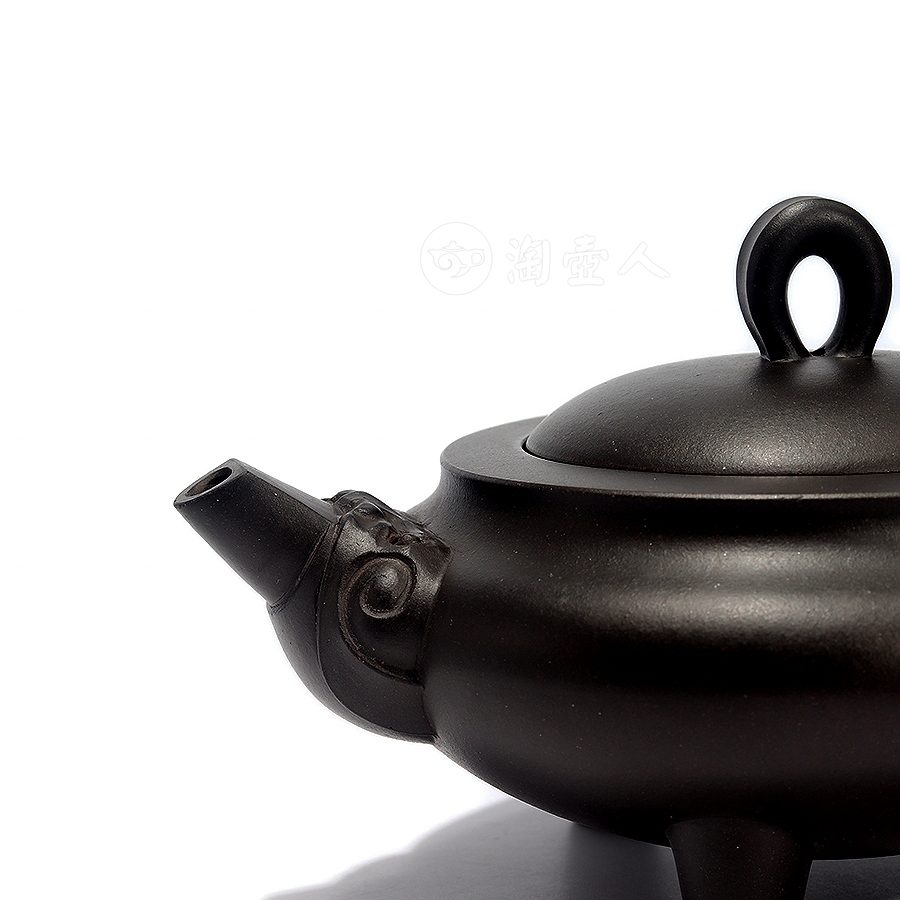 宜兴名家周桂珍紫砂壶作品《环龙鼎足壶》-淘壶人