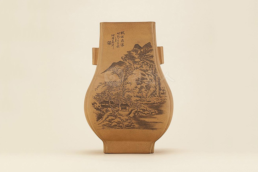 紫砂贯耳瓶