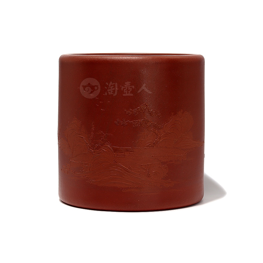 全手山水笔筒（张彬泥绘）