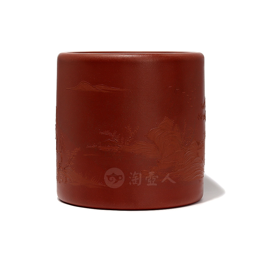 全手山水笔筒（张彬泥绘）