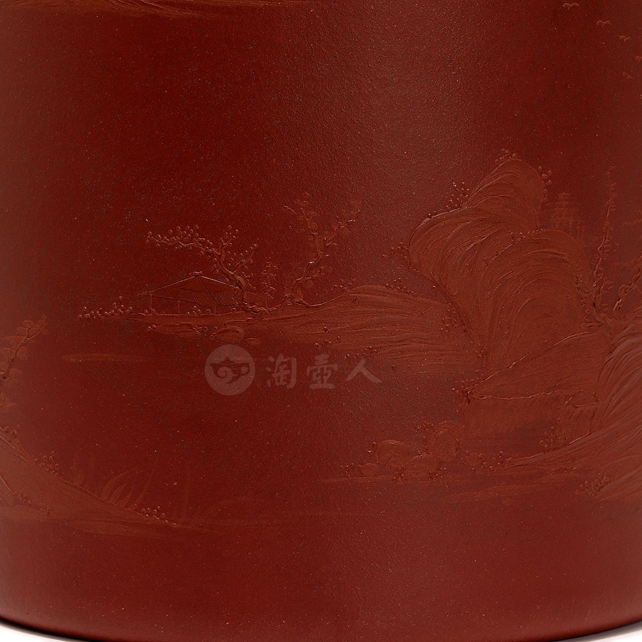 全手山水笔筒（张彬泥绘）