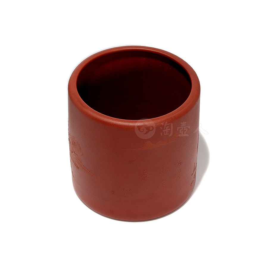 全手山水笔筒（张彬泥绘）