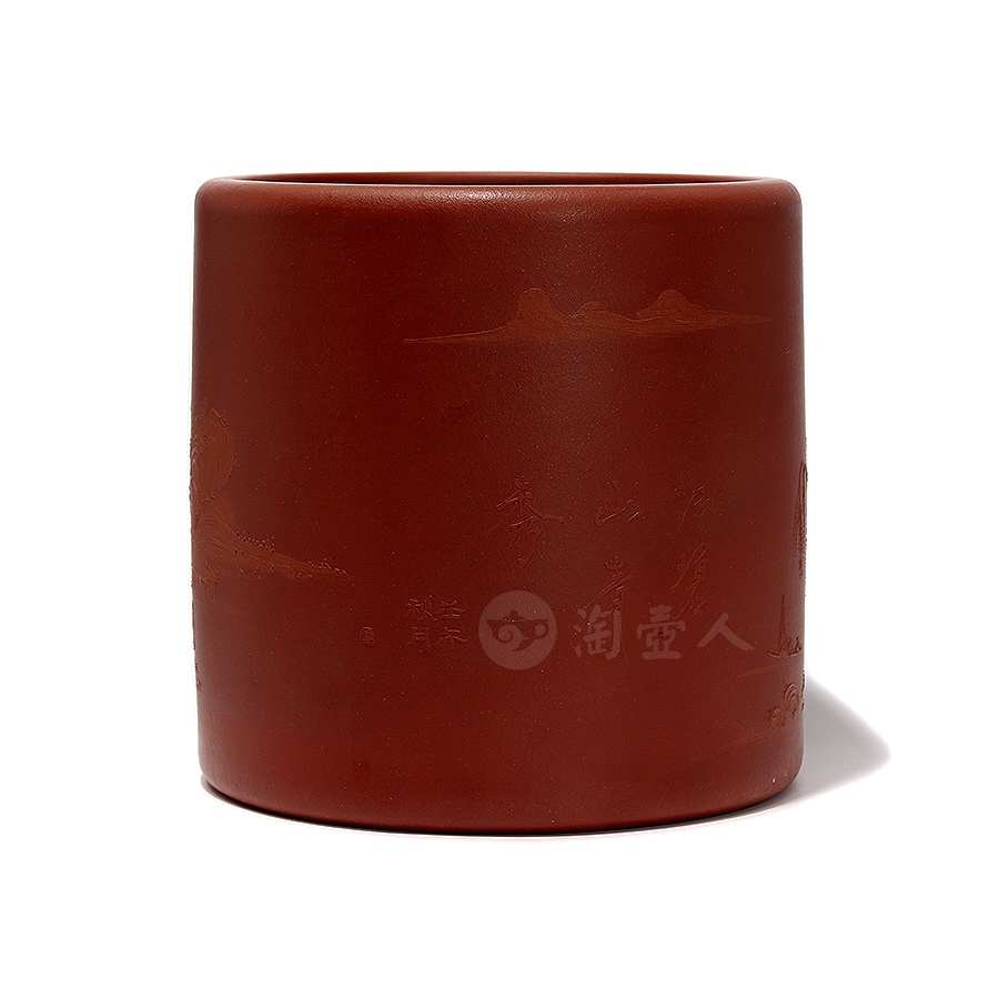 全手山水笔筒（张彬泥绘）