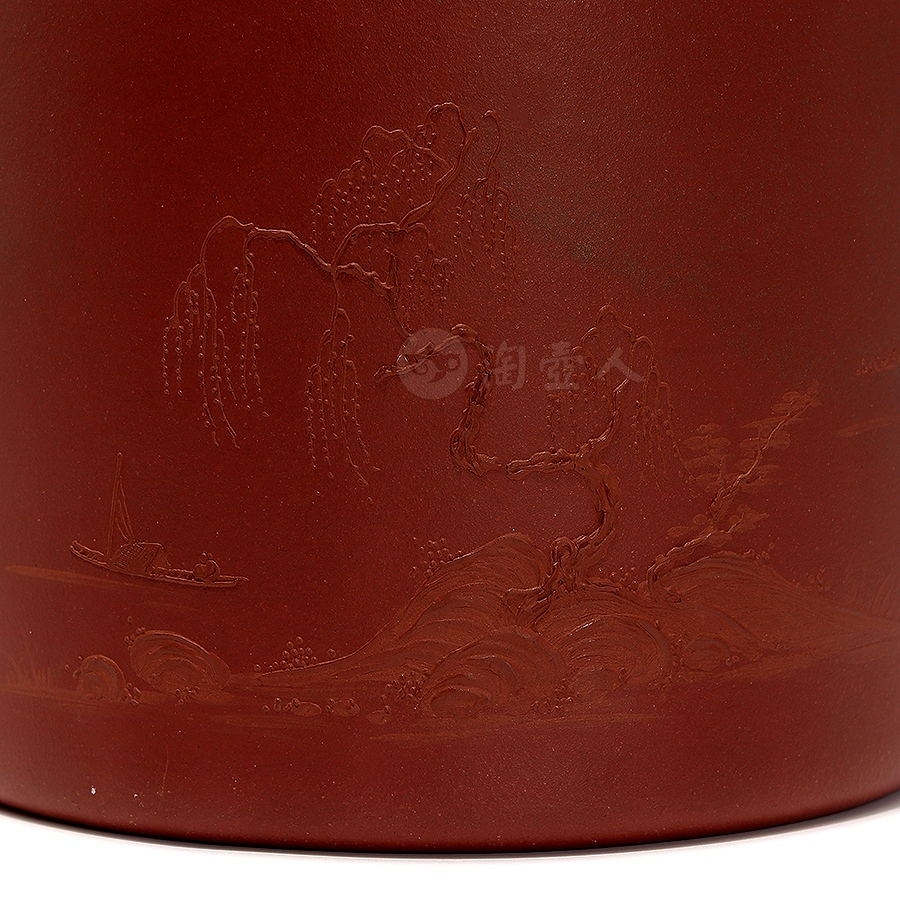 全手山水笔筒（张彬泥绘）