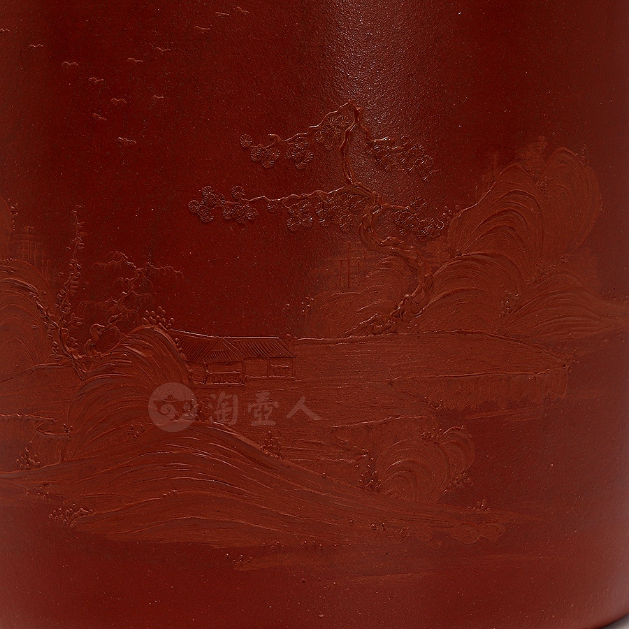 全手山水笔筒（张彬泥绘）