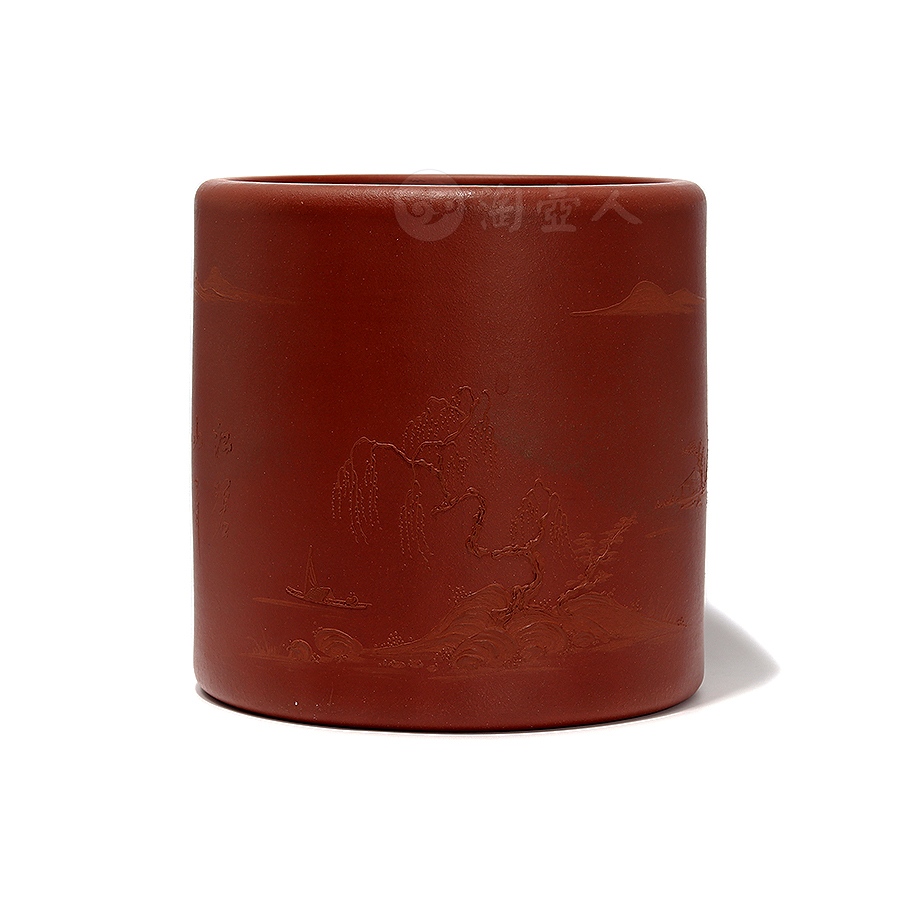 全手山水笔筒（张彬泥绘）