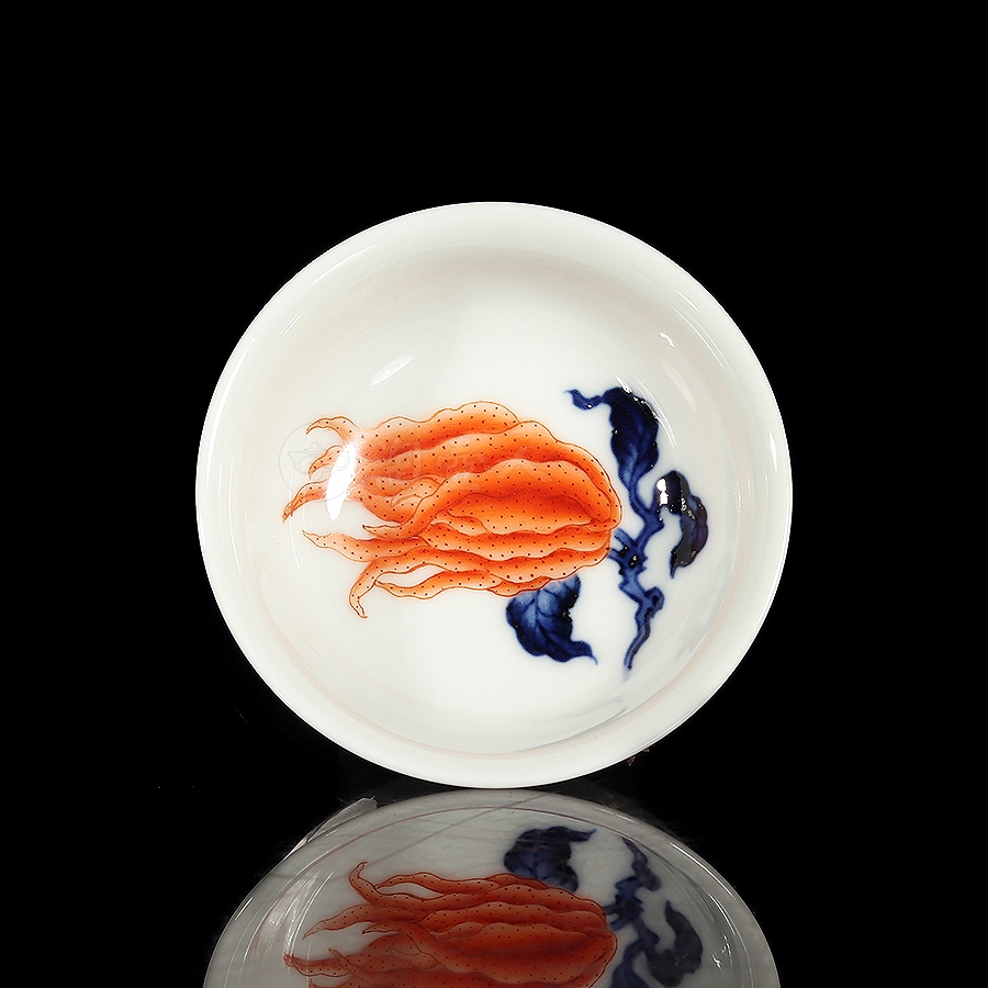 青花矾红佛手杯