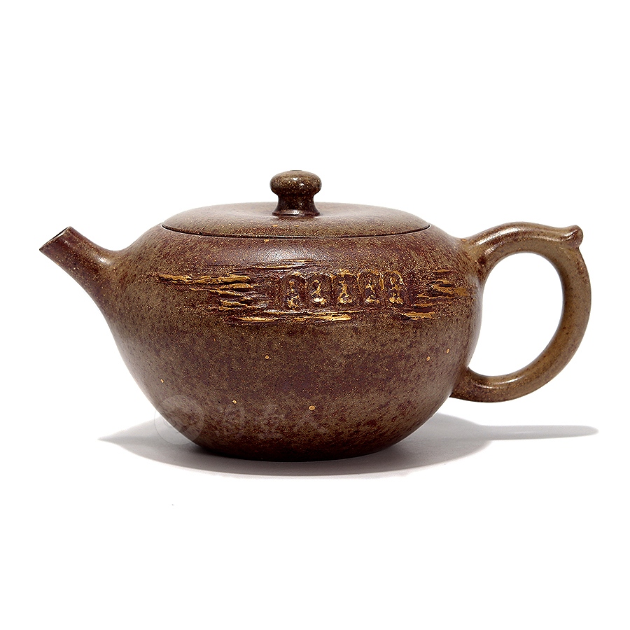 正宗原矿宜兴紫砂壶-禅悟壶(薄胎柴烧描金)-汤先武全手工制作-原矿青段柴烧紫砂泥料