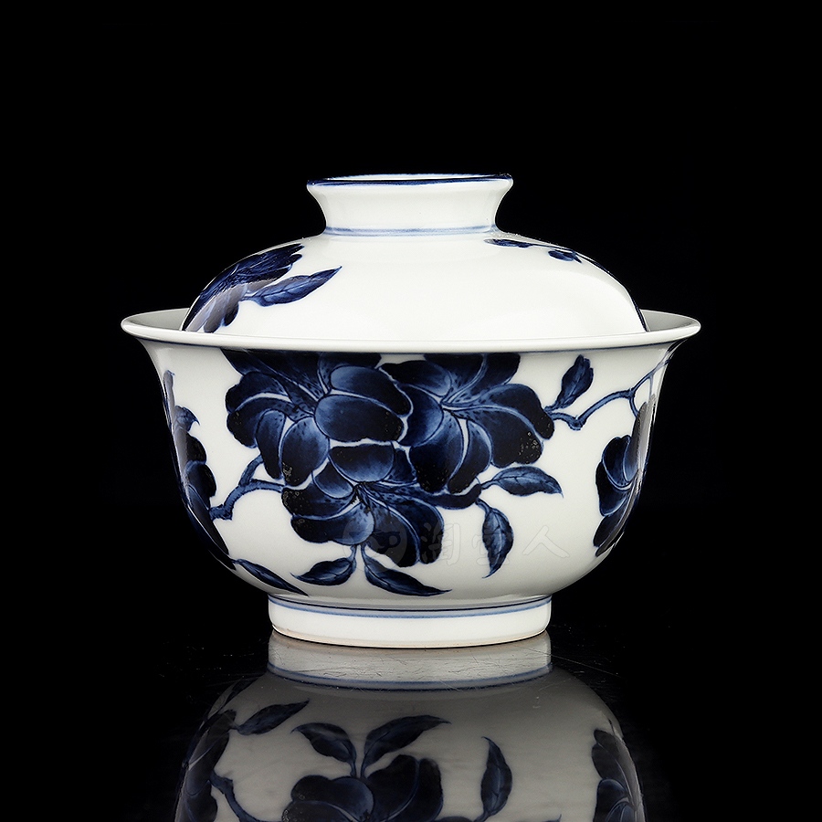 二才盖碗·青花杜鹃花