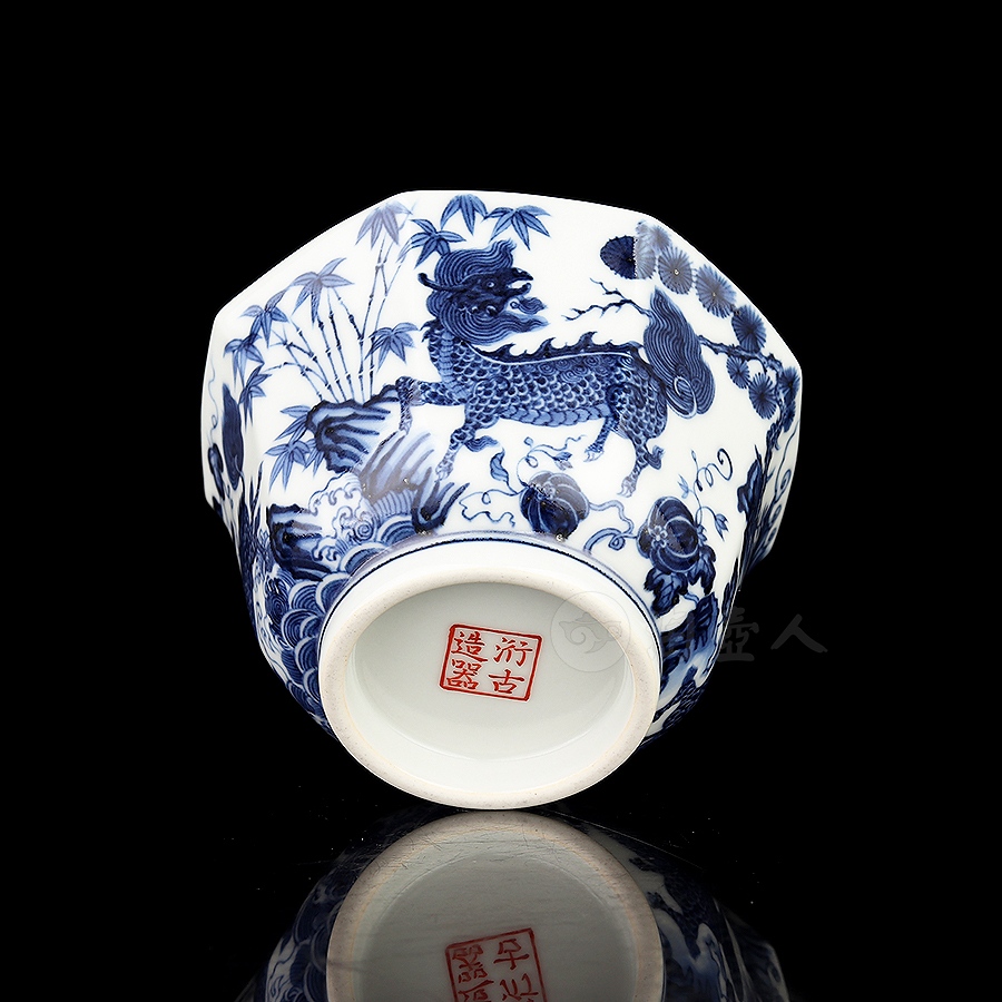 青花麒麟八方杯