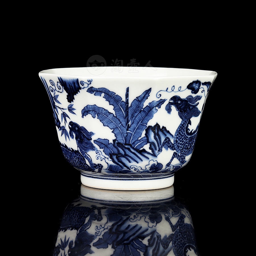 青花麒麟八方杯