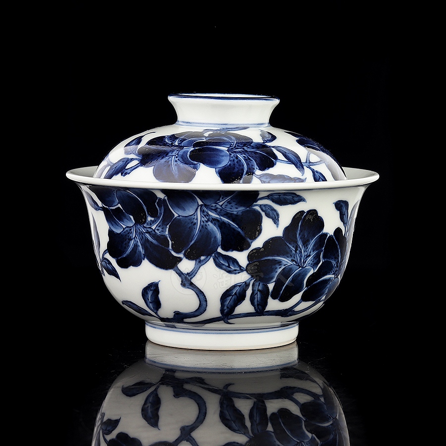 二才盖碗·青花杜鹃花