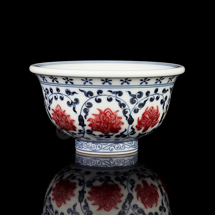 正宗原矿宜兴紫砂壶-永乐缠枝莲压手杯-衍古堂全手工制作-仿古瓷紫砂泥料