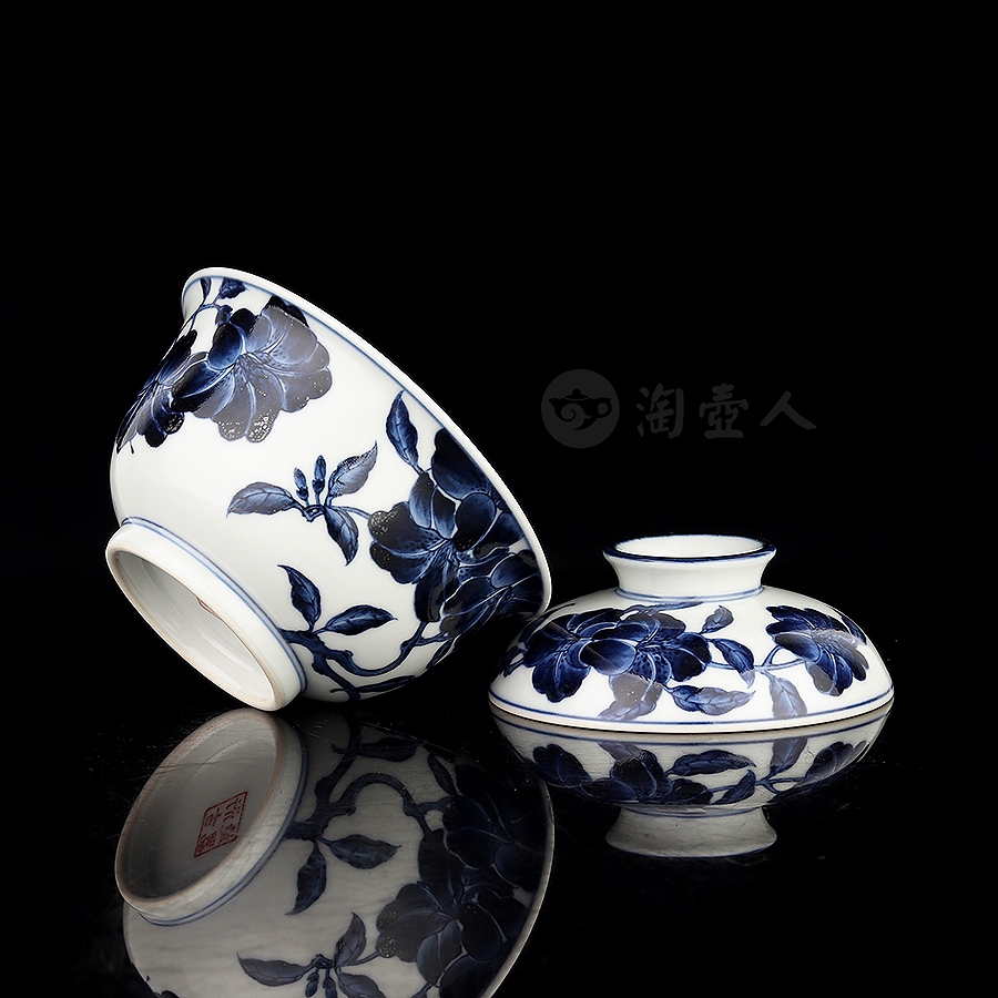 二才盖碗·青花杜鹃花