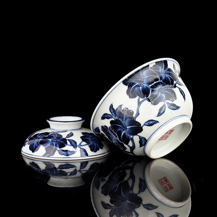 二才盖碗·青花杜鹃花